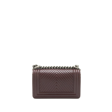 Chanel Chevron Small Boy Bag Lambskin Burgundy Ruthenium Hardware