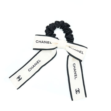 Chanel 22B Hair Tie Silk Twill Ecru/Black
