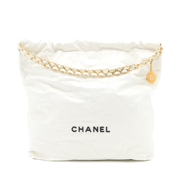 Chanel Large 22 Bag Calfskin White Brushed GHW (Microchip)