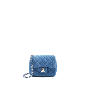 Chanel 20B Mini Square Flap Bag CC Print Denim Blue SHW
