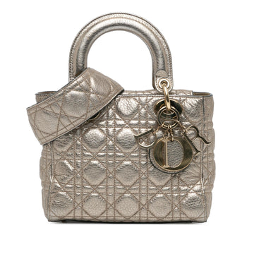 Dior Small Metallic Grained Calfskin Cannage Supple Lady Dior