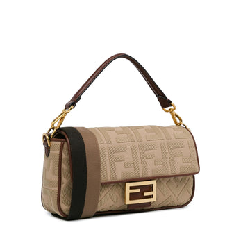 Fendi Zucca Embroidered Canvas Baguette Satchel