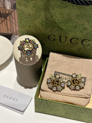 SS Crystal Colorful Rhinestone Inlaid Flower Series Earring Ring EHC20