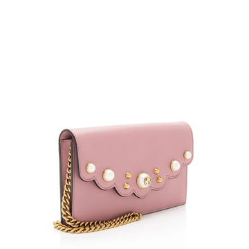 Gucci Calfskin Peony Pearly Mini Wallet on Chain (SHF-OAyojY)