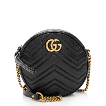 Gucci Matelasse Leather GG Marmont Round Mini Shoulder Bag (SHF-CQiiEC)