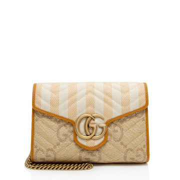Gucci Matelasse Raffia GG Marmont Mini Wallet on Chain Bag (SHF-voc2lF)