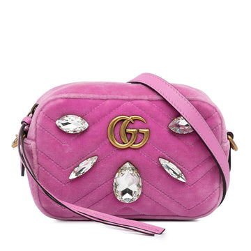 Gucci Mini GG Marmont Crystal Embellished Velvet Crossbody (SHG-A5av44)