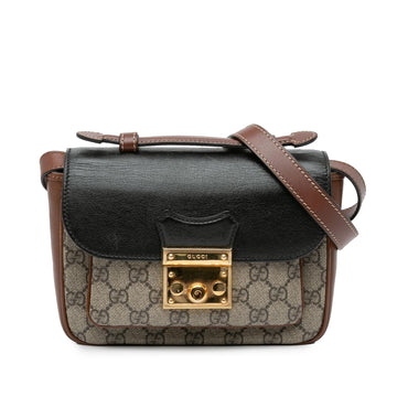 Gucci Mini GG Supreme and Calfskin Padlock Flap Pocket Satchel