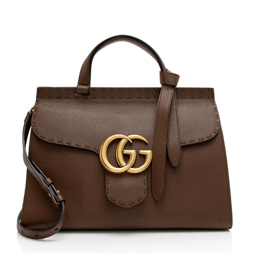Gucci Pebbled Leather GG Marmont Top Handle Small Shoulder Bag (SHF-VGh3B4)
