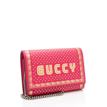Gucci Calfskin Star Print Guccy Chain Wallet (SHF-Qml3wo)