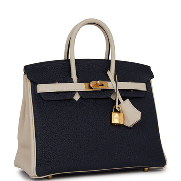 Hermes SpSSial Order (HSS) Birkin 25 Bleu Nuit and Craie Togo Gold Hardware