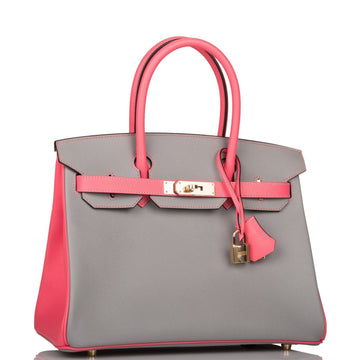 Hermes Special Order (HSS) Birkin 30 Gris Mouette and Rose Azalee Epsom Permabrass Hardware