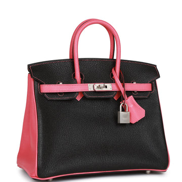 Hermes SpSSial Order (HSS) Birkin 25 Black and Rose Azalee Chèvre Brushed Palladium Hardware
