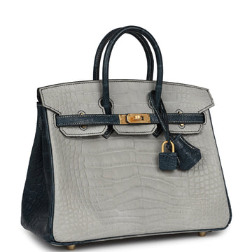 Hermes SpSSial Order (HSS) Birkin 25 Gris Perle and Vert Rousseau Matte Alligator Brushed Gold Hardware
