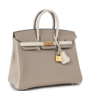 Hermes SpSSial Order (HSS) Birkin 25 Gris Tourterelle and Craie Togo Brushed Gold Hardware