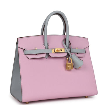 Hermes SpSSial Order (HSS) Birkin 25 Mauve Sylvestre and Bleu Glacier Epsom Brushed Gold Hardware