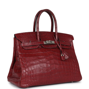 Hermes Travel Birkin 35 Rouge H Niloticus Crocodile Brushed Palladium Hardware