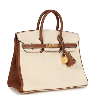 Hermes SpSSial Order (HSS) Birkin 25 Nata and Gold Clemence Brushed Gold Hardware