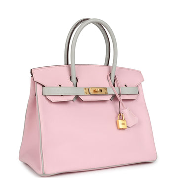 Hermes SpSSial Order (HSS) Birkin 30 Rose Sakura and Gris Perle Chevre Brushed Gold Hardware