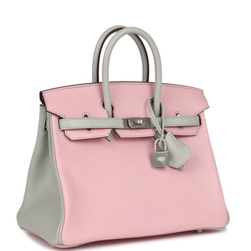Hermes SpSSial Order (HSS) Birkin 25 Rose Sakura and Gris Perle Chevre Mysore Brushed Palladium Hardware