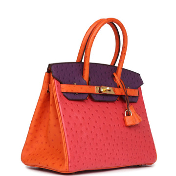 Hermes SpSSial Order (HSS) Birkin 30 Tangerine, Violet and Bougainvillea Ostrich Gold Hardware