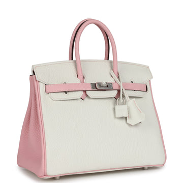 Hermes SpSSial Order (HSS) Birkin 25 Rose Sakura and White Clemence Brushed Palladium Hardware