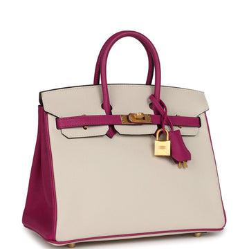 Hermes SpSSial Order (HSS) Birkin Sellier 25 Craie and Rose Pourpre Epsom Brushed Gold Hardware