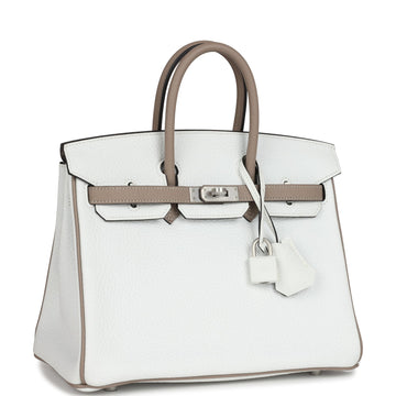 Hermes SpSSial Order (HSS) Birkin 25 White and Etoupe Clemence Brushed Palladium Hardware
