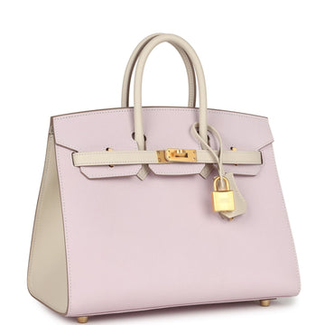 Hermes SpSSial Order (HSS) Birkin Sellier 25 Mauve Pale and Craie Epsom Brushed Gold Hardware