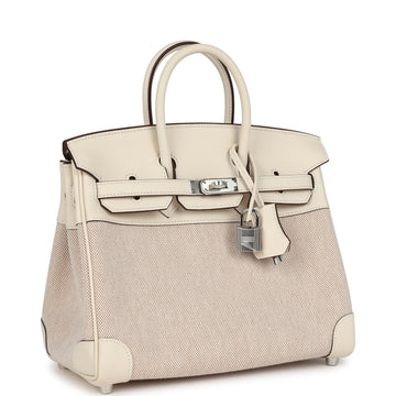 Hermes Birkin 25 Nata Swift and SSru-Beige Toile H Canvas Palladium Hardware