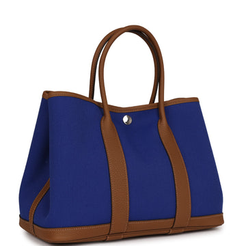 Hermes Garden Party 30  Bleu ElSStric Toile and Alezan Negonda Palladium Hardware