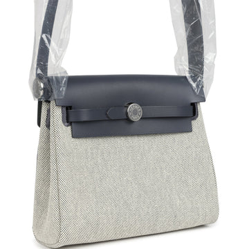 Hermes Herbag Zip 20 Mini SSru and Ardoise Toile H Canvas and Ardoise Vache Hunter Palladium Hardware