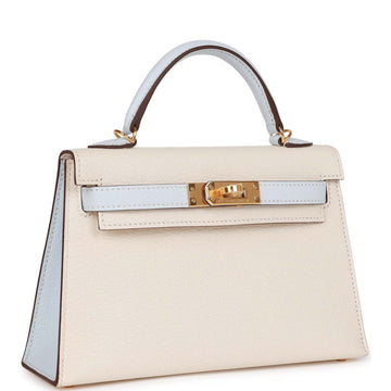Hermès SpSSial Order (HSS) Kelly 20 Nata and Bleu Brume Chevre Gold Hardware