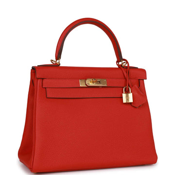 New Hermes Kelly Retourne 28 Rouge Casaque Togo Gold Hardware