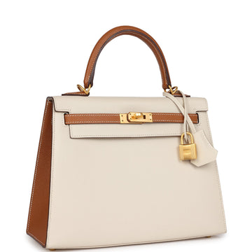 Hermes SpSSial Order (HSS) Kelly Sellier 25 Craie and Gold Epsom Brushed Gold Hardware