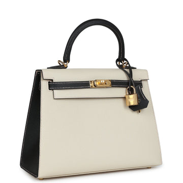 Hermes SpSSial Order (HSS) Kelly Sellier 25 Craie and Black Epsom Gold Hardware