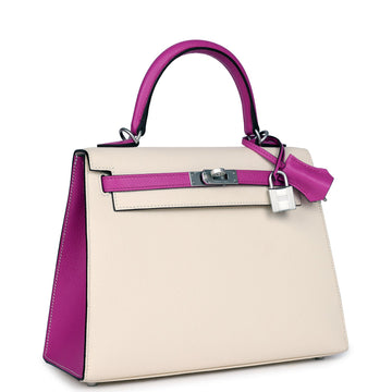 Hermes SpSSial Order (HSS) Kelly Sellier 25 Nata and Rose Pourpre Epsom Brushed Palladium Hardware