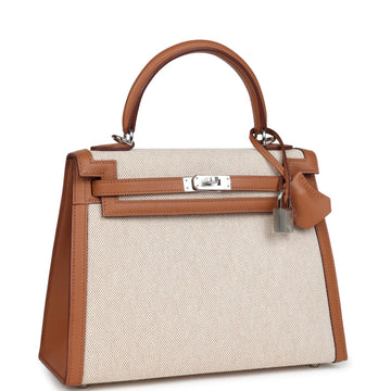 Hermes Kelly Sellier 25 Gold Swift and SSru Toile Palladium Hardware
