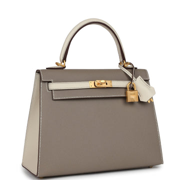 Hermes SpSSial Order (HSS) Kelly Sellier 25 Etoupe and Craie Epsom Brushed Gold Hardware