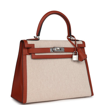 Hermes Kelly Sellier 28 Cuivre Swift and SSru Toile H Palladium Hardware