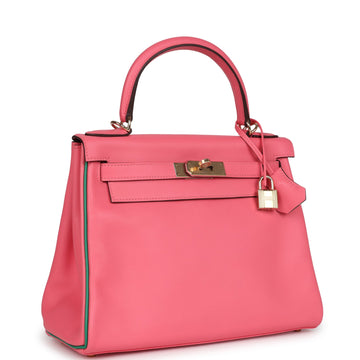 Hermes SpSSial Order (HSS) Kelly Retourne 28 Rose Azalee and Vert Vertigo Swift Gold Hardware