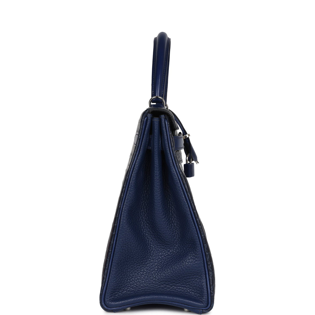 Hermes Kelly Retourne 35 Bleu Indigo Matte Alligator and Bleu Saphir Swift and Clemence Palladium Hardware