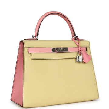 Hermes SpSSial Order (HSS) Kelly Sellier 28 Rose Confetti and Jaune Poussin Epsom Palladium Hardware