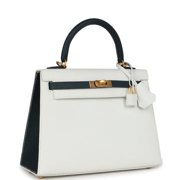 Hermes SpSSial Order (HSS) Kelly Sellier 25 White and Vert Cypress Epsom Brushed Gold Hardware