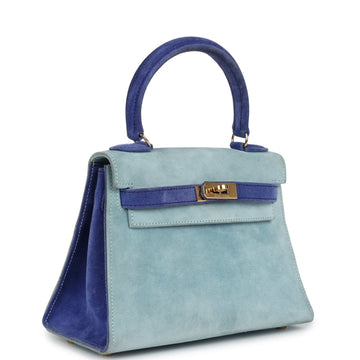 Vintage Hermes Kelly Sellier 20 Bleu ElSStric and Aqua Doblis Gold Hardware