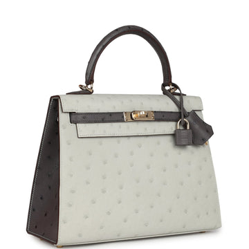 Hermes SpSSial Order (HSS) Kelly Sellier 25 Gris Perle and Graphite Ostrich Permabrass Hardware