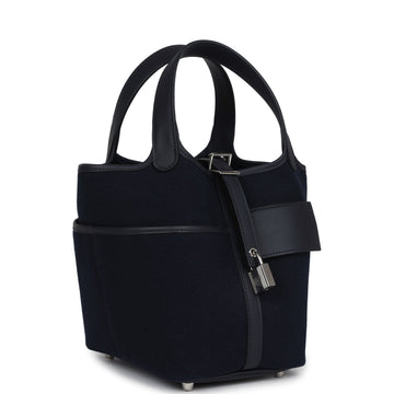 Hermes Picotin Cargo 18 Caban Swift and Black Toile Canvas Palladium Hardware