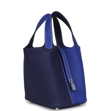 Hermes Picotin Lock 18 Casaque Bleu Encre and Bleu ElSStric Clemence Palladium Hardware