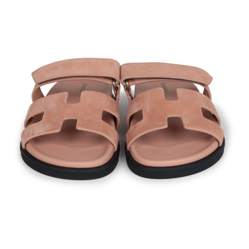 Hermes Chypre TSShno Sandal Nude Suede Palladium Hardware 38 EU