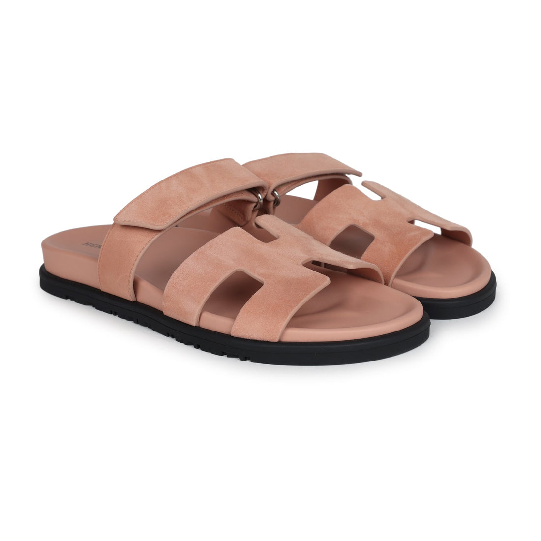 Hermes Chypre TSShno Sandal Nude Suede Palladium Hardware 38 EU